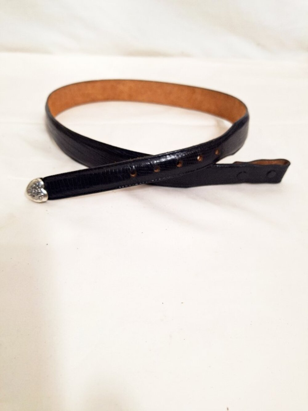 Tony Lama USA Leather Belt Strap M/L 34 Heart Tip  Lizard Grain black